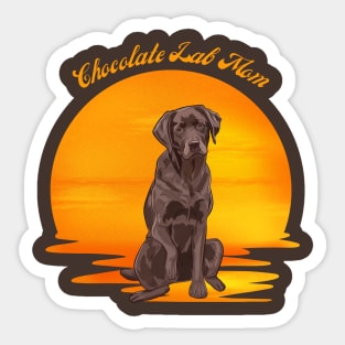 Retro Sunset Chocolate Lab Mom Sticker